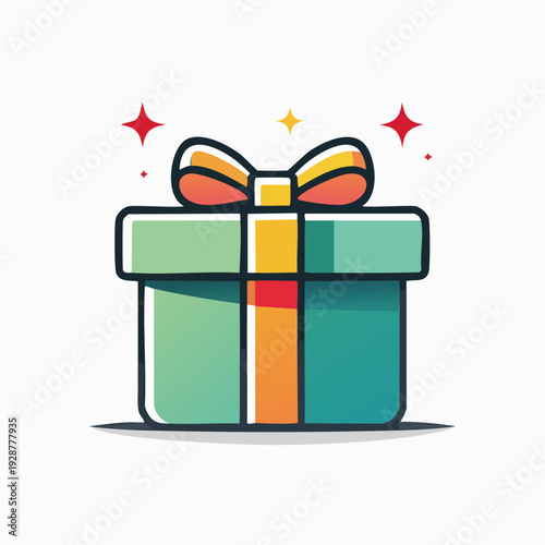 Gift Box with Ribbon and Stars.