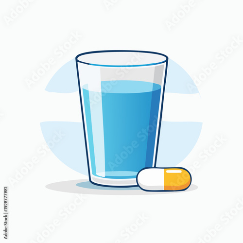 Glass of Water with a Pill for Health and Wellness.