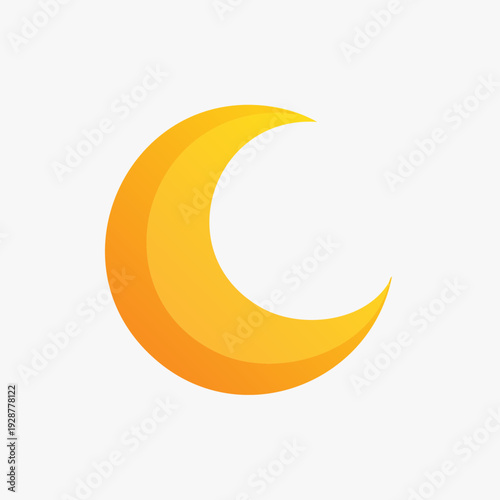 Golden Crescent Moon Isolated on White Background.
