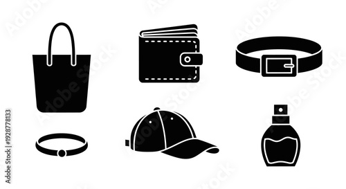 Essential Personal Accessories Set With Bags Wallets Caps And Perfume