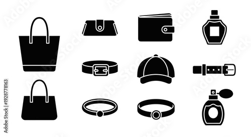 Essential Personal Accessories Set With Bags Wallets Caps And Perfume