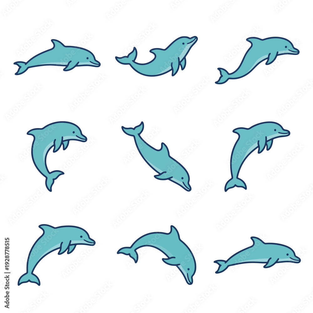 Obraz premium Dolphin Pose Sequence Flat Vector Illustration Set