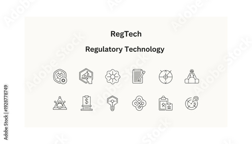 Regulatory technology icons for business compliance solutions