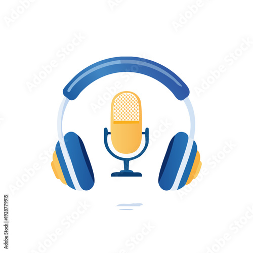 Headphones and Microphone Icon for Audio and Podcast.