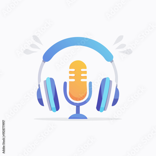 Headphones and Microphone Podcast Recording Studio Concept.