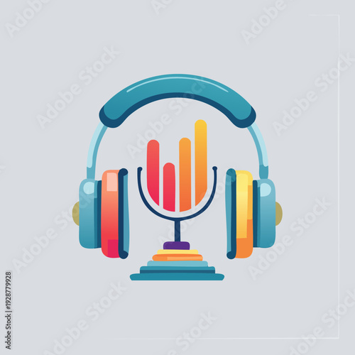 Headphones and Microphone with Sound Waves Icon.
