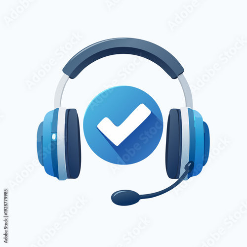 Headphones with Checkmark Symbol Representing Customer Support.