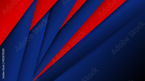 Abstract design featuring sharp blue and red triangular overlapping layers with subtle shadow and fine line pattern for high impact