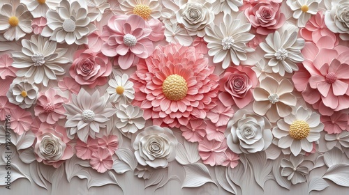 A vibrant three-dimensional painting featuring multicolored flowers.