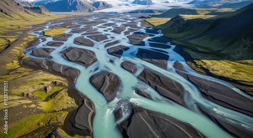 Aerial View of Braided River Landscape.