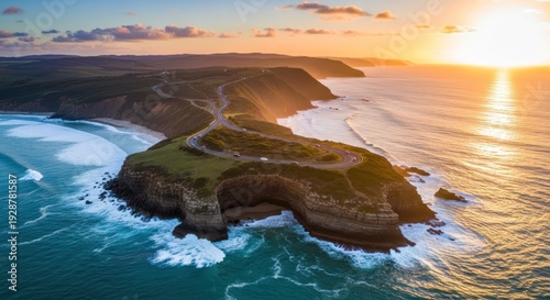 Aerial View of Island at Sunset.