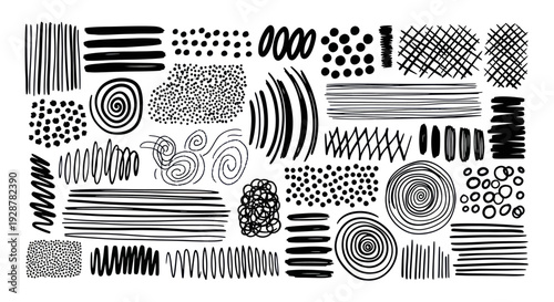 Collection of Hand Drawn Abstract Line Art Textures and Patterns.