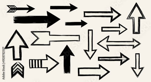 Collection of Hand Drawn Arrows in Various Styles and Directions.