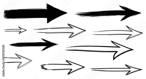 Collection of Hand Drawn Arrows in Various Styles and Sizes.