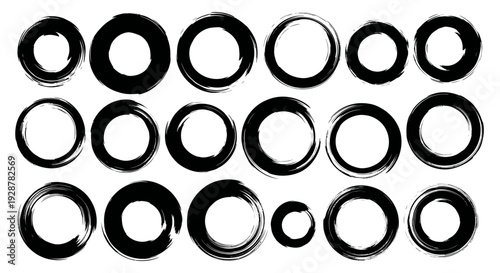 Collection of Hand Drawn Black Ink Circles and Rings.
