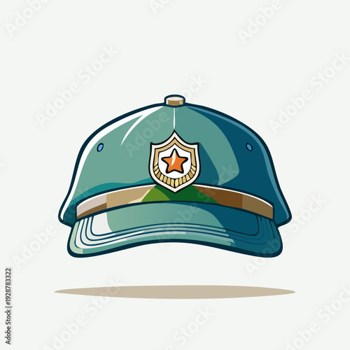Green military style officer cap with a star emblem.