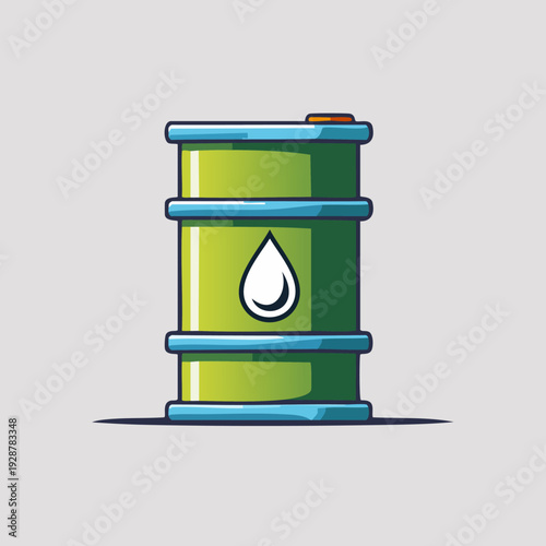 Green Oil Barrel with Water Drop Symbol for Energy.