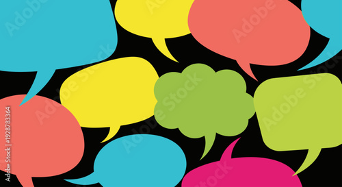 Colorful Speech Bubbles on Black Background Representing Communication.