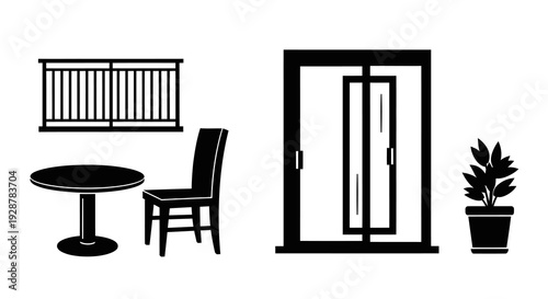 Outdoor Terrace Furniture Set With Round Table Chair Sliding Door