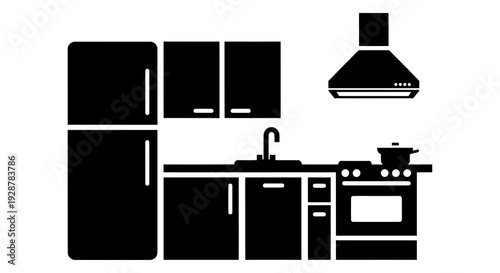 Modern Kitchen Interior Furniture Set Icon With Refrigerator and Stove