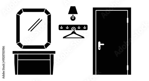 Hallway Interior Elements With Mirror Dressing Table Door And Hanger