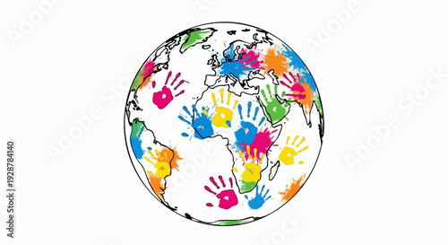 Colorful Handprint Globe Symbolizing Unity and Diversity.