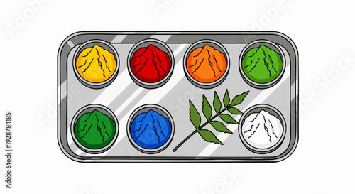 Colorful paint palette with circular wells.
