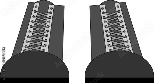 Minimalist illustration of pair of gray sneakers with detailed shoelace pattern.