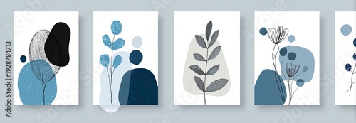 Abstract Blue Botanical Wall Art Collection
