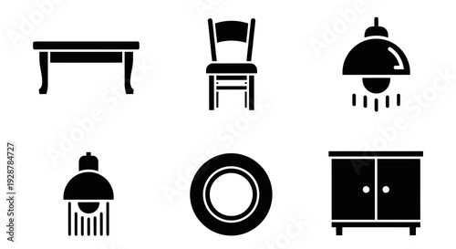 Kitchen Dining Furniture Silhouette With Table Chair Cabinet And Lamp