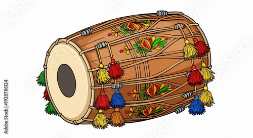 Decorated barrel drum with tassels and beads.