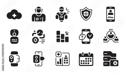 Medical care and health insurance vector icons. telehealth and digital health concept