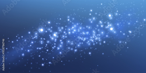 Blue glittering dots, particles, stars magic sparks. Glow light effect. Blue luminous points. Vector particles.