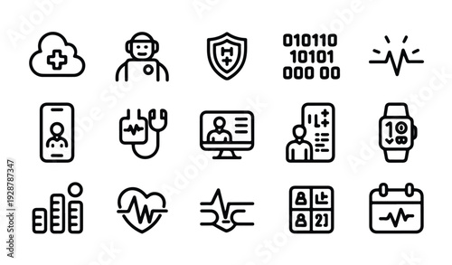 Digital health line icons set. telemedicine, smart watch and online medical support vector concepts