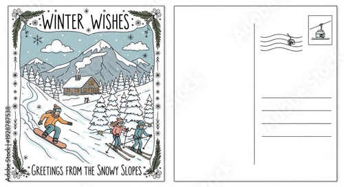 Winter Wishes Snowboarding and Skiing Holiday Card.
