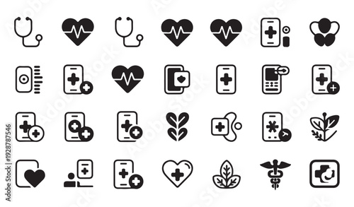 Collection of modern medical icons, health care and technology symbols