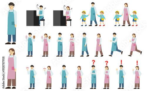 フラットイラスト：男女の保育士セット(表情あり)