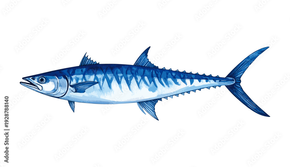 Obraz premium Kingfish Mackerel Fish Watercolor Illustration