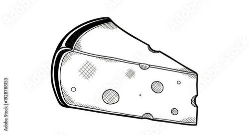 Wedge of Swiss cheese with holes illustration.