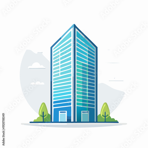 Modern architectural skyscraper building with blue glass windows.