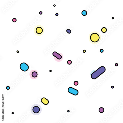 A colorful array of circles and ovals on a white background