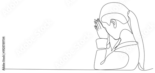 Continuous line vector design of a woman praying on Vesak day eps 2
