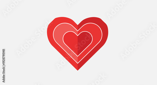 Nested red heart shape design, with white outlines, on a light gray background