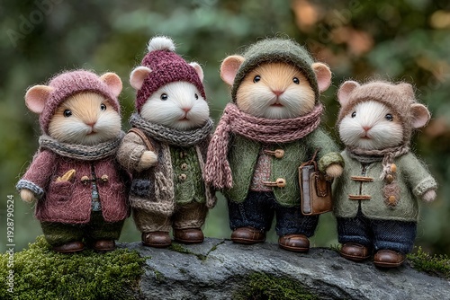 Wallpaper Mural Four cute toy mice in winter clothes. Torontodigital.ca