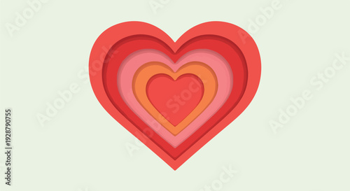 Paper-cut styled heart, red shades, layers of diminishing shape