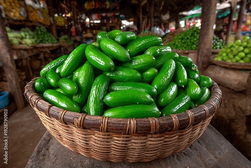Wallpaper Mural Fresh green cucumbers in wicker basket. Torontodigital.ca