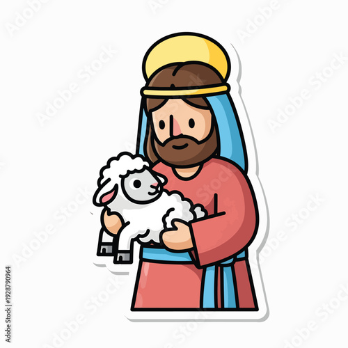 A cartoon illustration of Jesus holding a lamb