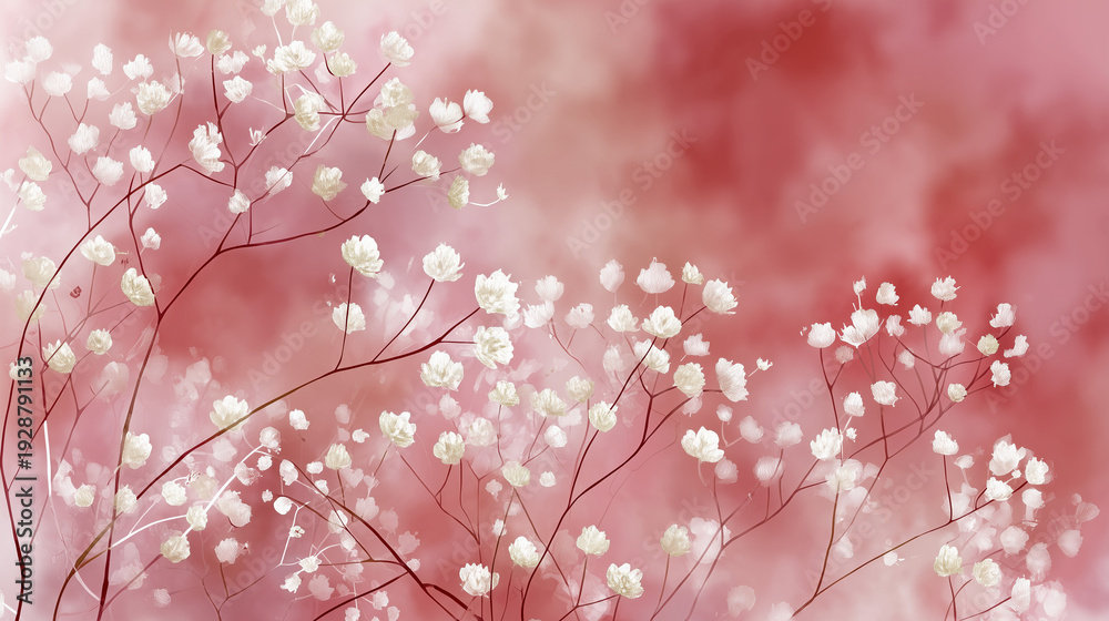 Fototapeta premium コーラルピンクの可憐フローラル背景 / Coral Pink Delicate Floral Background