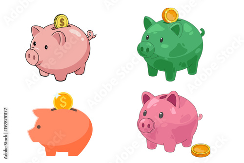 Colorful Pigs Playful Save Money Scene