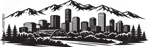 Foto Denver Skyline Silhouette, Vector Illustration, Isolated on White Background